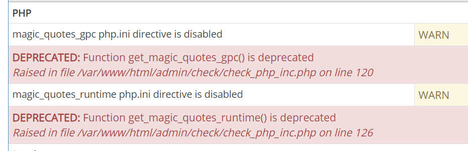 0026964 Admin Check Always Has Warn For Magic Quotes Checks Php 7 4 Mantisbt